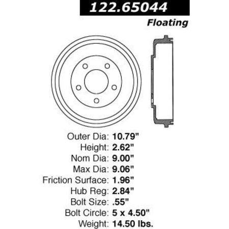 CENTRIC PARTS Premium Brake Drum, 122.65044 122.65044